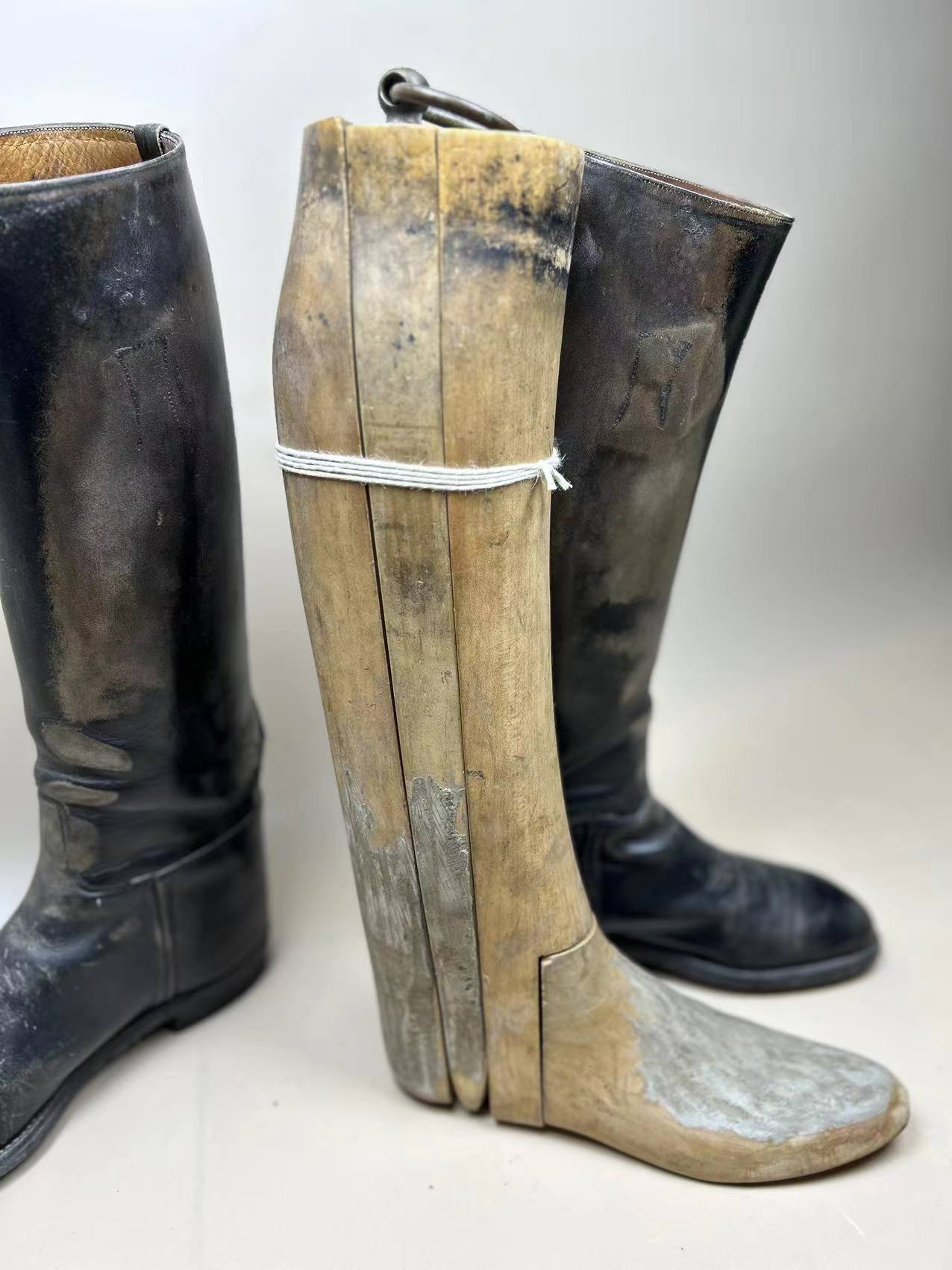 England Made Super BLACK Leather Riding Boots &amp; Wooden Trees UK Size 7 E