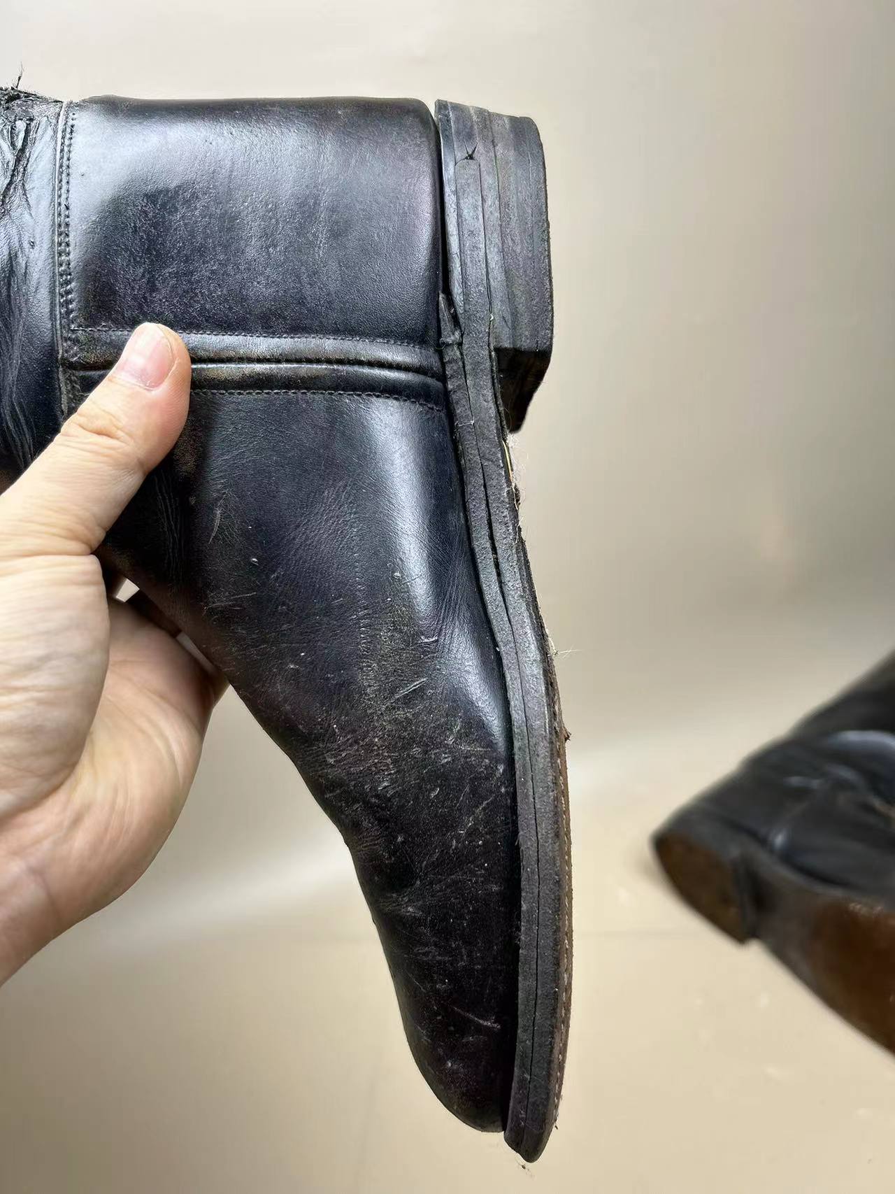 England Made Super BLACK Leather Riding Boots &amp; Wooden Trees UK Size 7 E