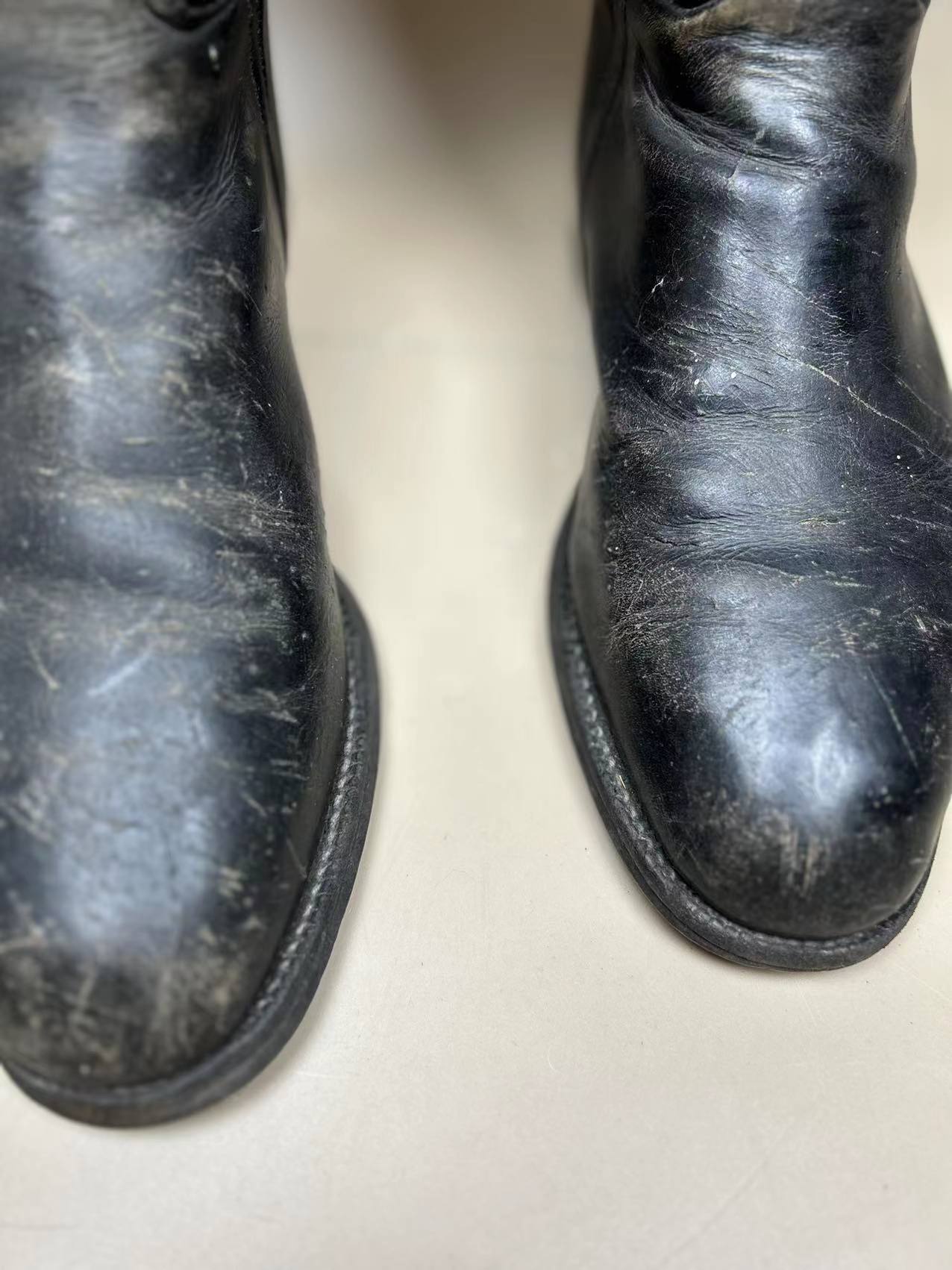 England Made Super BLACK Leather Riding Boots &amp; Wooden Trees UK Size 7 E