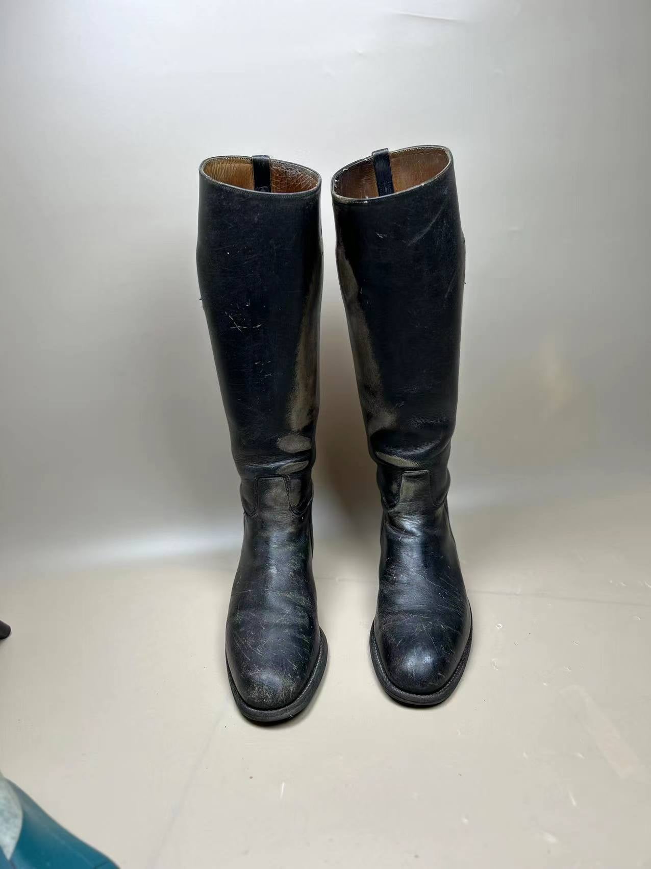 England Made Super BLACK Leather Riding Boots &amp; Wooden Trees UK Size 7 E