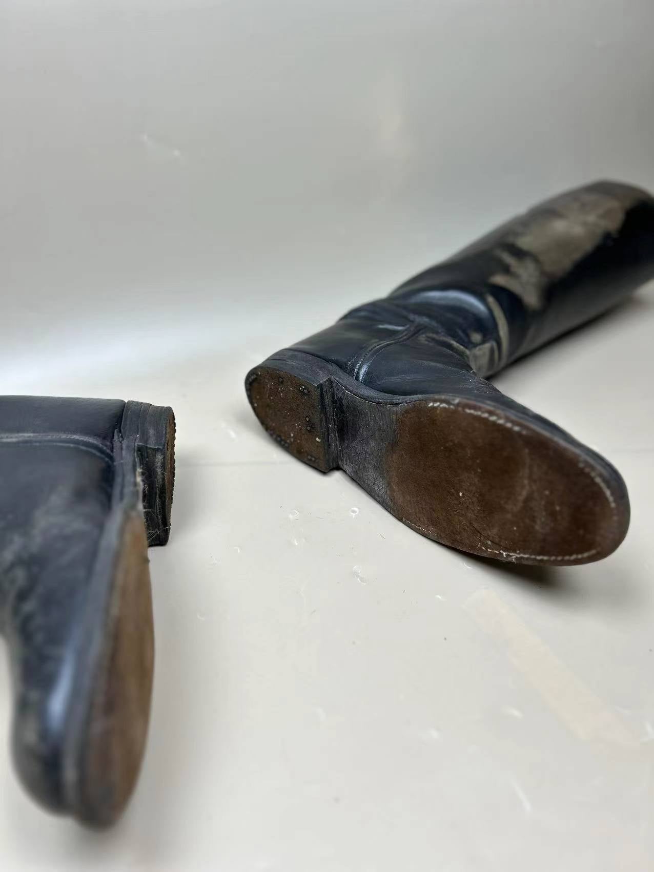 England Made Super BLACK Leather Riding Boots &amp; Wooden Trees UK Size 7 E