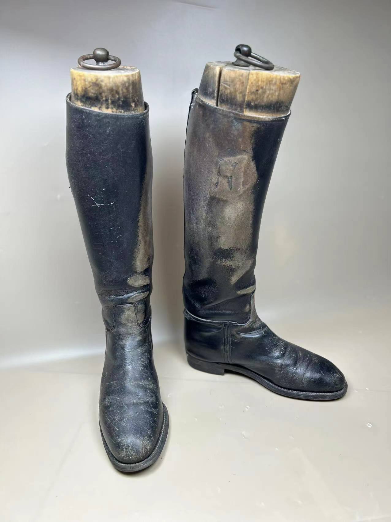 England Made Super BLACK Leather Riding Boots &amp; Wooden Trees UK Size 7 E