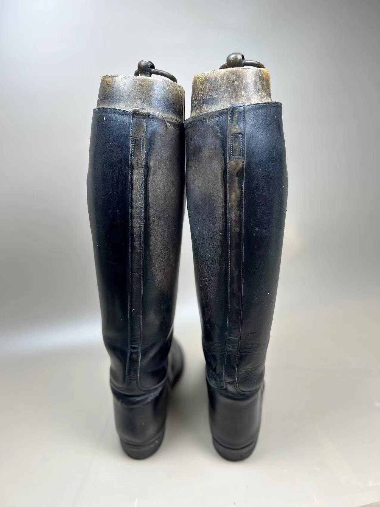 England Made Super BLACK Leather Riding Boots &amp; Wooden Trees UK Size 7 E
